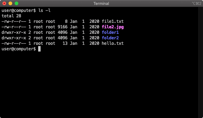 terminal ls long command