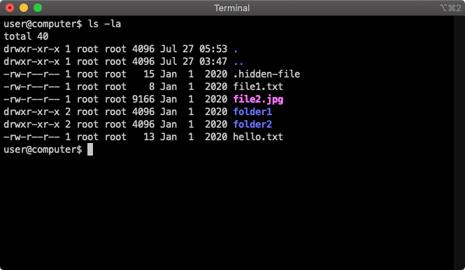terminal ls long all command