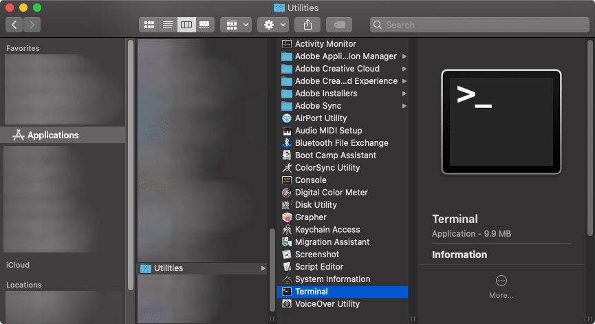 Browse Utilities folder in Finder