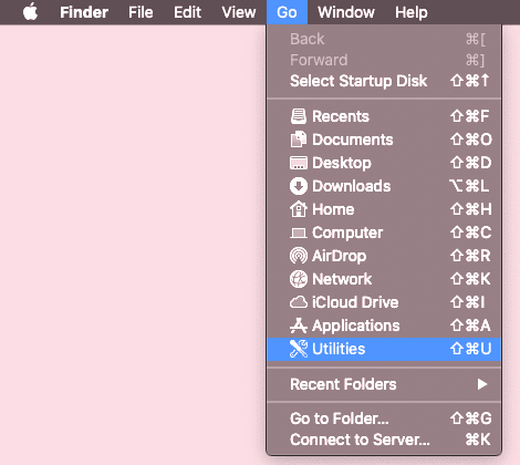 Finder go menu open